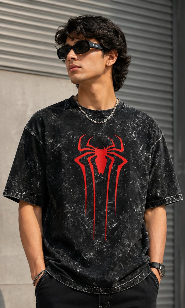 spider  Acid Washed Oversized Tee